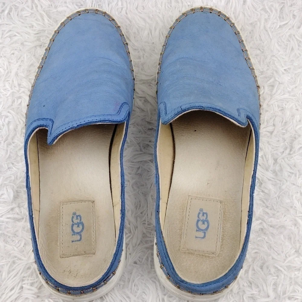 Ugg Australia Caleel Blue Leather Upper Round Toe Espadrille Slip On Mule Shoe - Picture 6 of 16